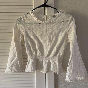 Betu Women Embroidered Peplum Blouse, White, Size XS